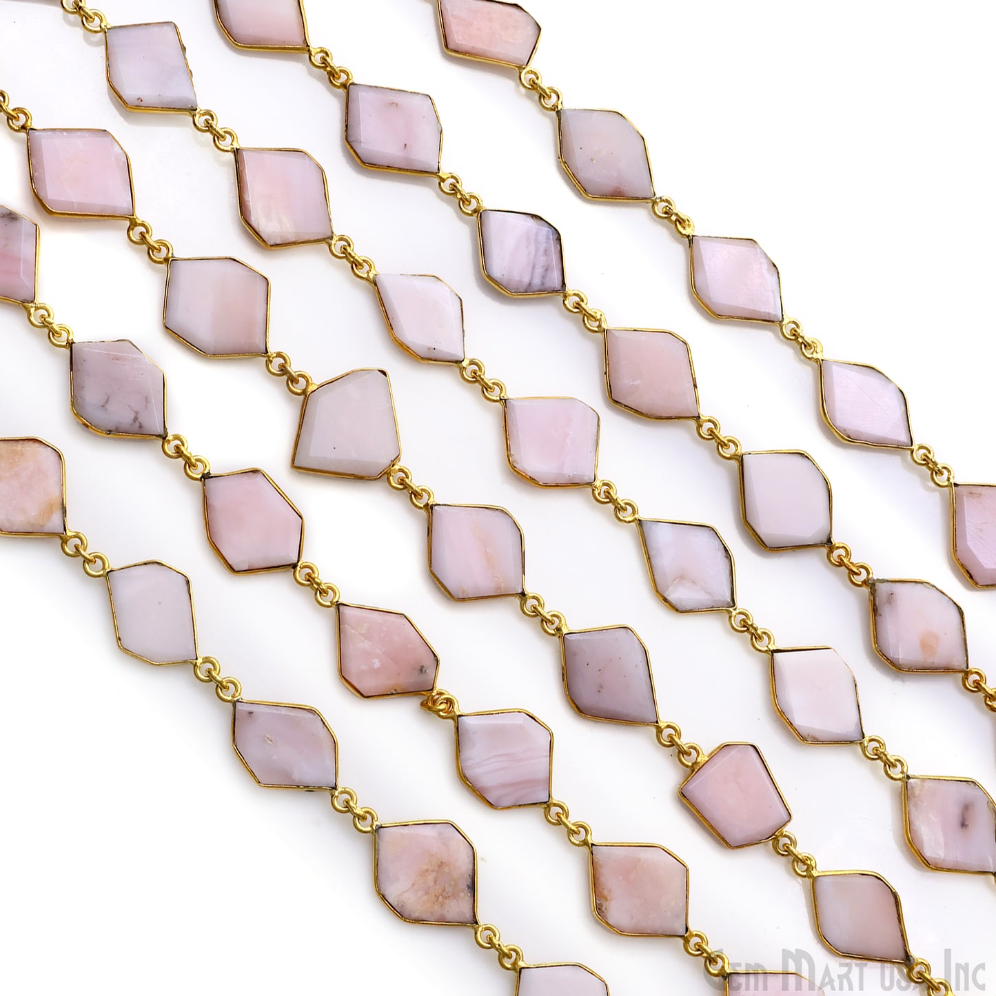 Pink Opal 10-15mm Faceted Free Form Gold Plated Bezel Connector Link Chain