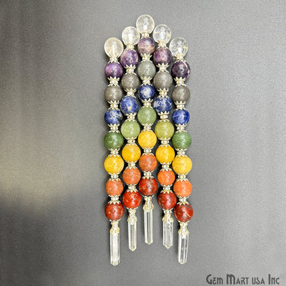 7 Chakra Round Crystal Wand 7-Inch,18mm Tumbled Stones with Crystal Ball for Spiritual Healing, Energy Balancing & Aura Cleansing