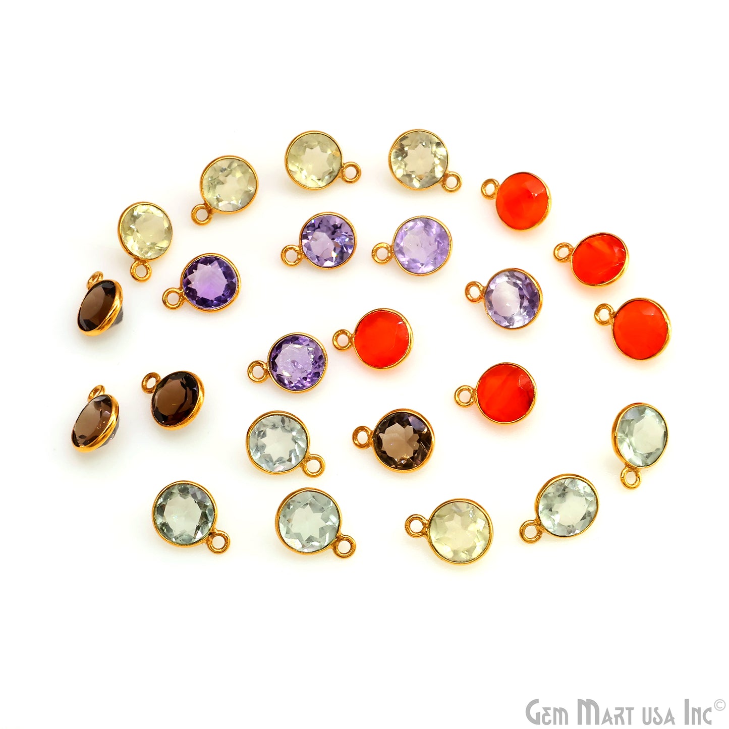 Round 6mm Brilliant Cut Gold Plated Bezel Single Bail Gemstone Connector