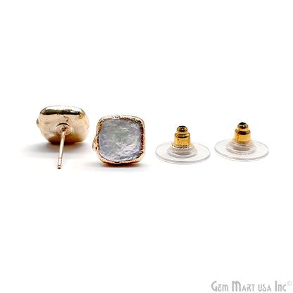 Natural Pearl Rough Gemstone 12x10mm Gold Electroplated Stud Earring