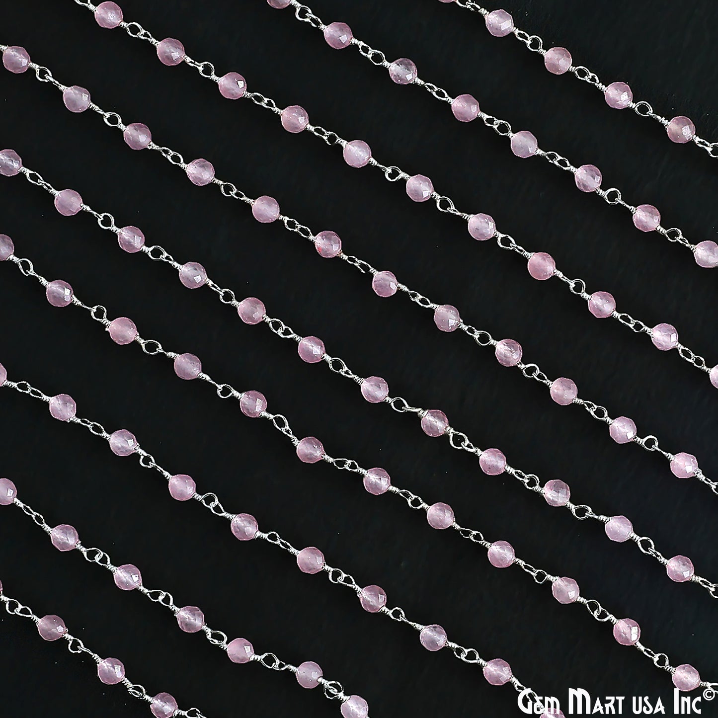 Rose Quartz 3mm Silver Plated Beaded Wire Wrapped Rosary Chain