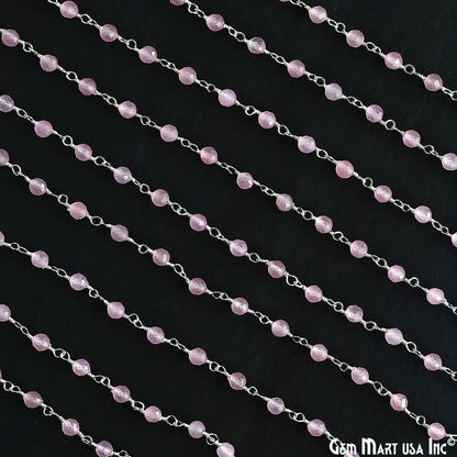 Rose Quartz 3mm Silver Plated Beaded Wire Wrapped Rosary Chain