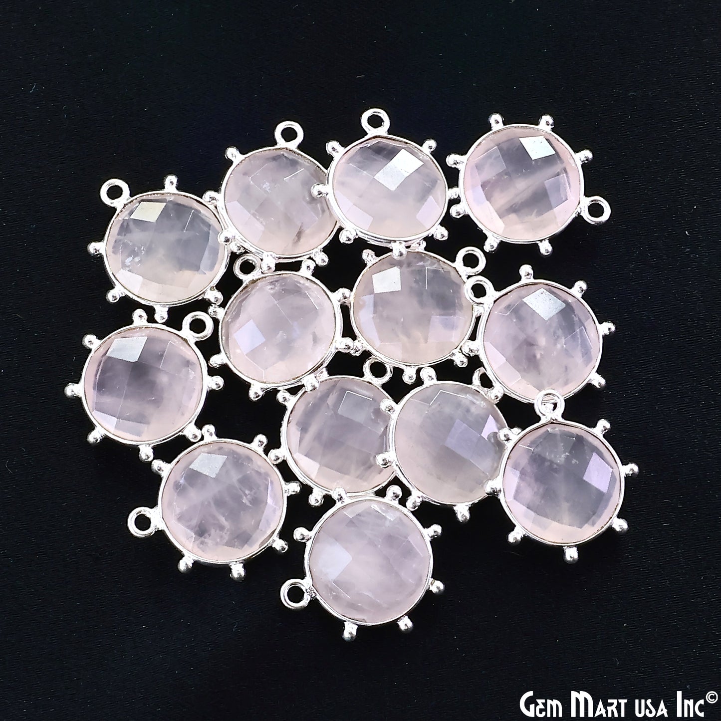 Round 17x15mm Design Bezel Silver Plated Single Bail Gemstone Connector