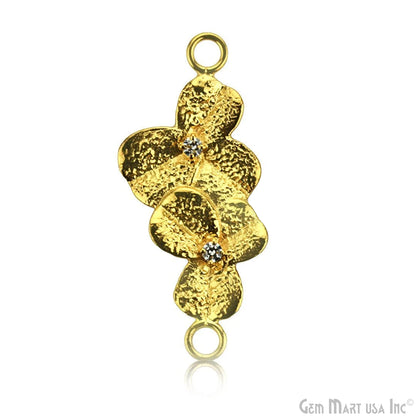 Cubic Zircon Pave 'Orchid Leaf' Gold Vermeil Charm For Bracelet & Pendants 1pc