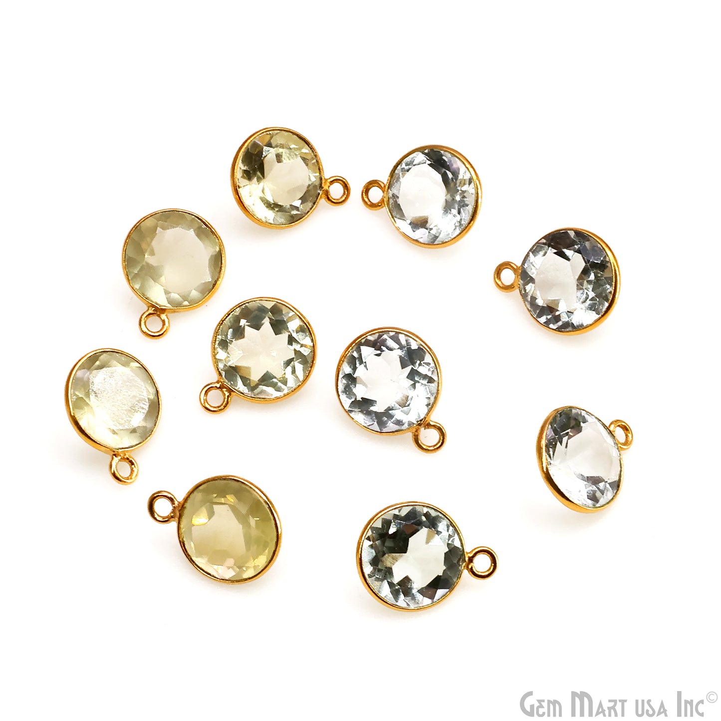 Round 10mm Brilliant Cut Gold Plated Bezel Single Bail Gemstone Connector