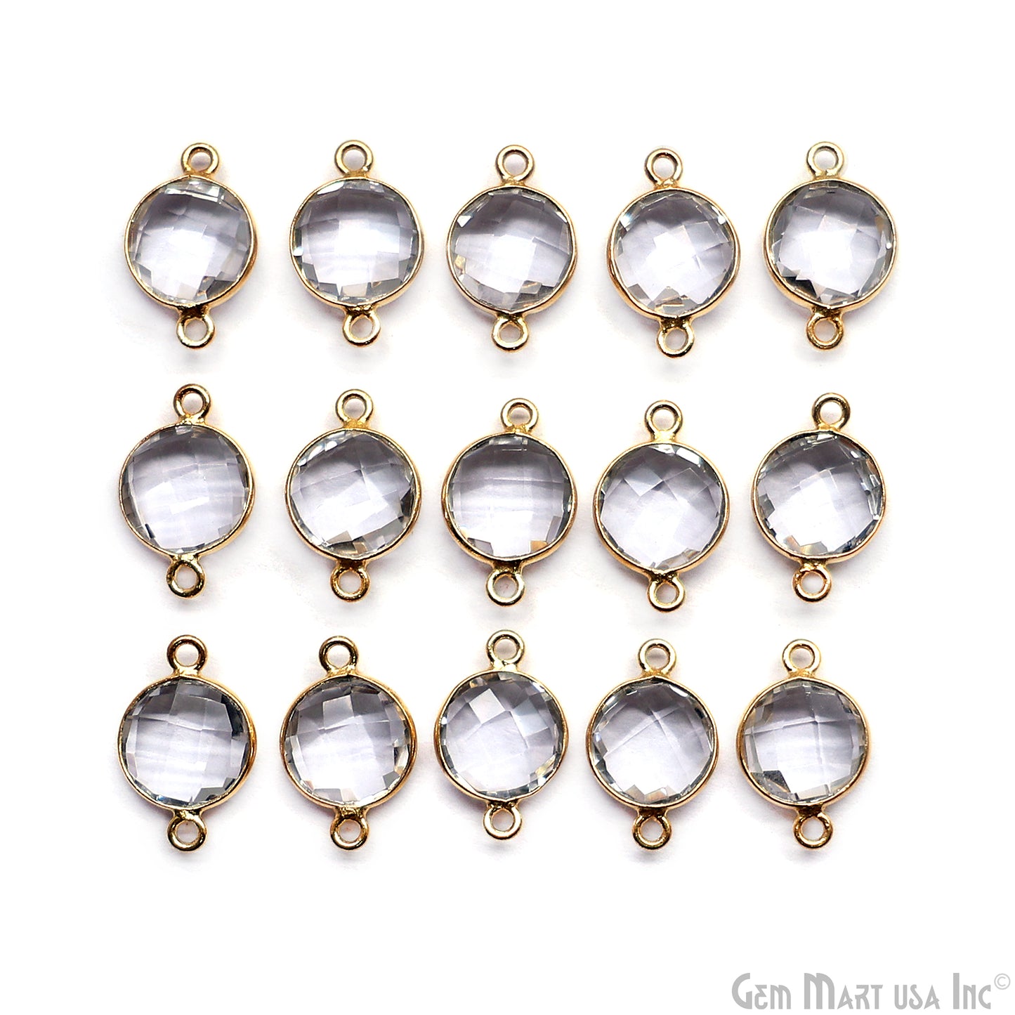 Round 10mm Double Bail Gold Plated Gemstone Bezel Connector