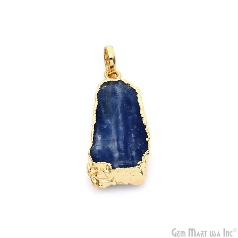 Kyanite Free Form 30x13mm Gold Electroplated Gemstone Single Bail Pendant