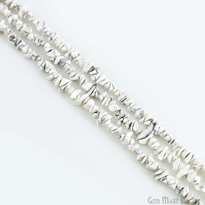 Howlite Chip Beads, 34 Inch, Natural Chip Strands, Drilled Strung Nugget Beads, 3-7mm, Polished, GemMartUSA (CHHW-70001)