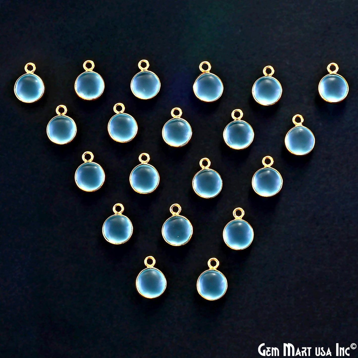 Sky Blue Frosted Round 8mm Gold Plated Single Bail Bezel Gemstone Connector