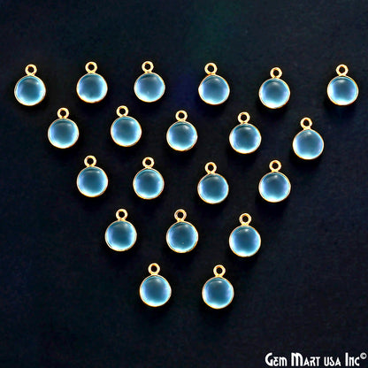 Sky Blue Frosted Round 8mm Gold Plated Single Bail Bezel Gemstone Connector