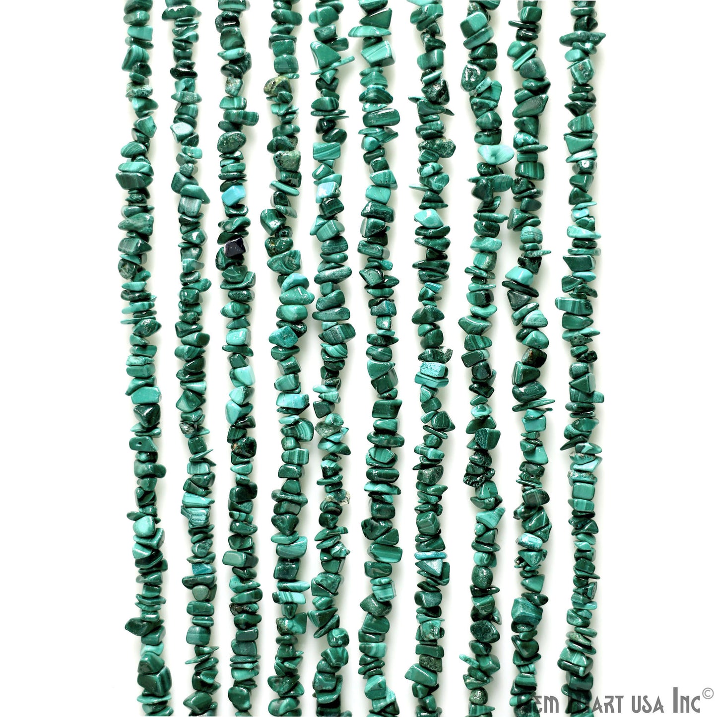 Malachite Chip Beads, 34 Inch, Natural Chip Strands, Drilled Strung Nugget Beads, 3-7mm, Polished, GemmartUSA (CHMC-70001)
