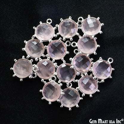 Round 15x13mm Design Bezel Silver Plated Single Bail Gemstone Connector