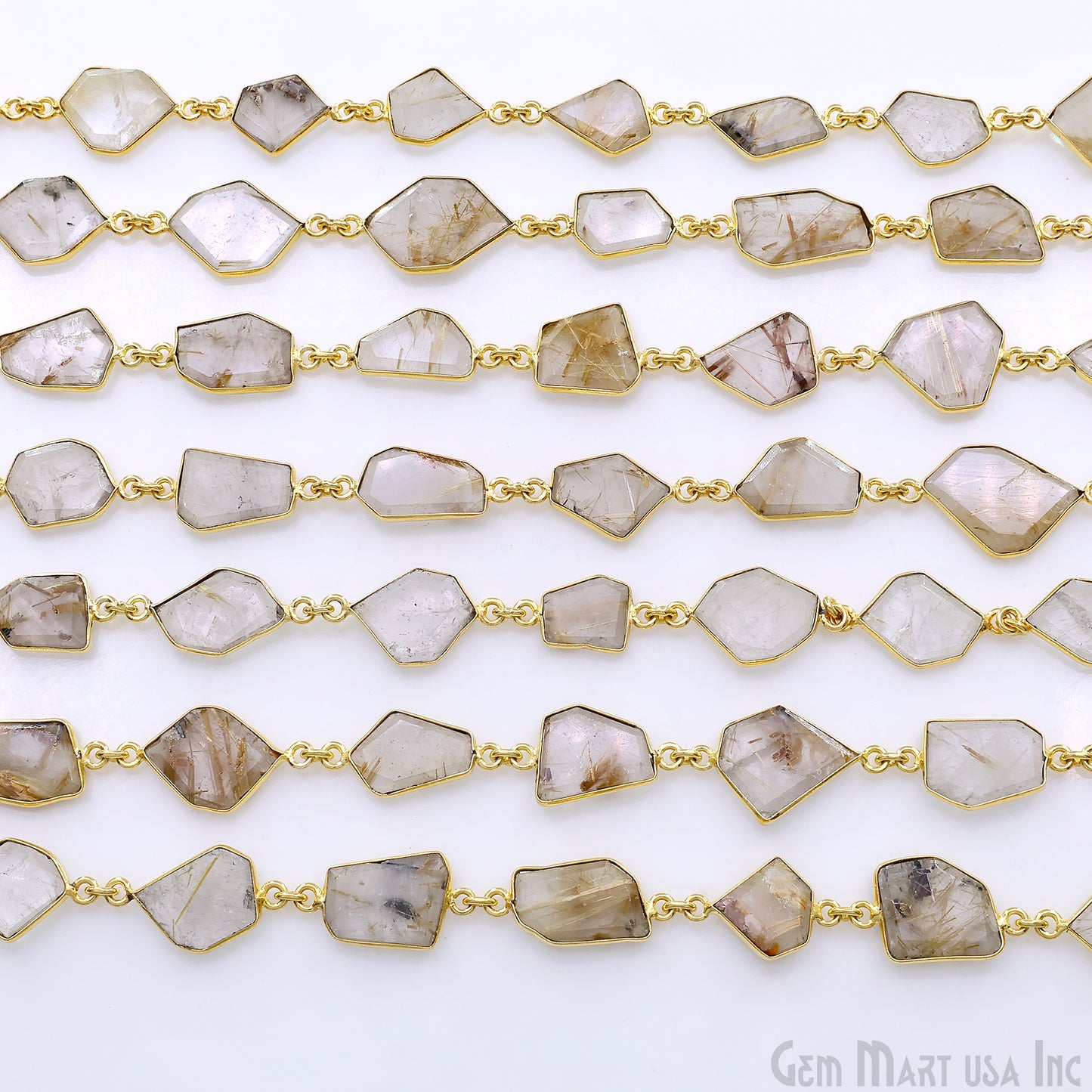 Golden Rutile 10-15mm Faceted Free Form Gold Plated Bezel Connector Link Chain