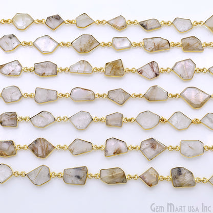 Golden Rutile 10-15mm Faceted Free Form Gold Plated Bezel Connector Link Chain
