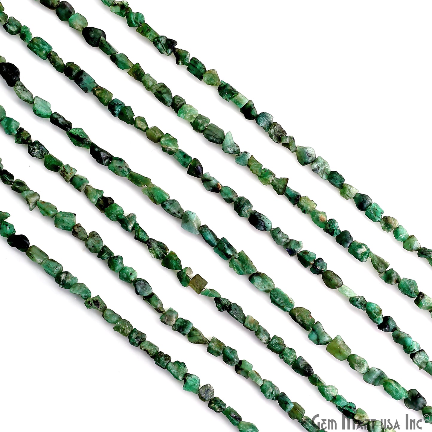 Emerald Rough Beads, 8 Inch Gemstone Strands, Drilled Strung Briolette Beads, Free Form, 7x5mm