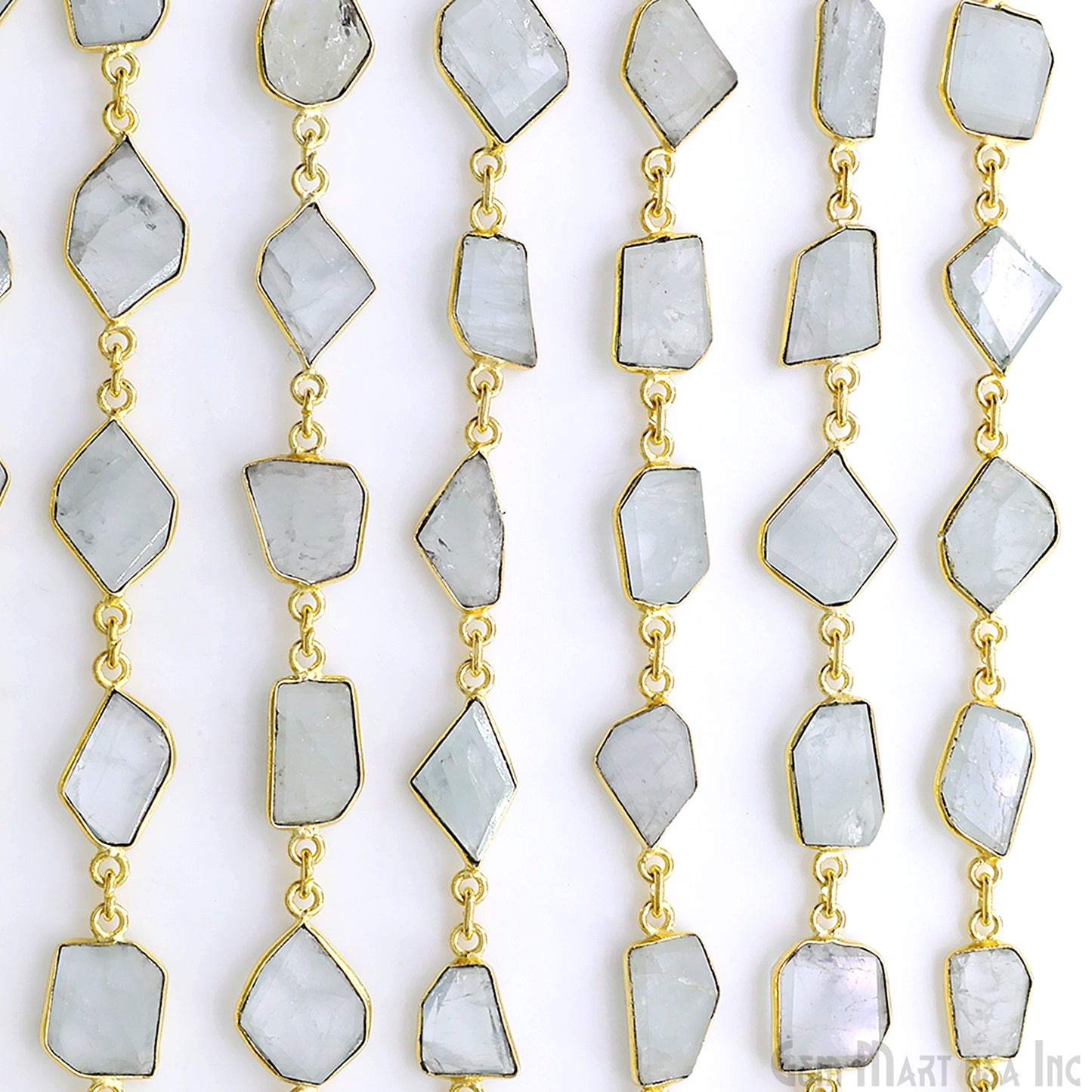Aquamarine 10-15mm Faceted Free Form Gold Plated Bezel Connector Link Chain