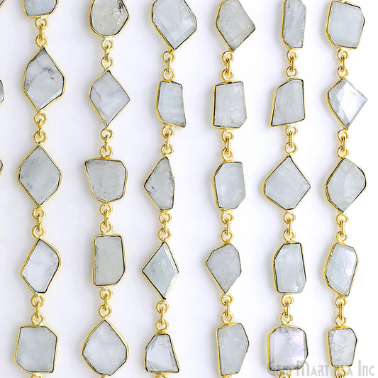 Aquamarine 10-15mm Faceted Free Form Gold Plated Bezel Connector Link Chain