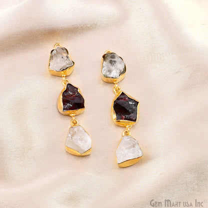 Rough Gemstone Bezel Setting 52x10mm Gold Plated Long Dangle Earring Pair Connectors