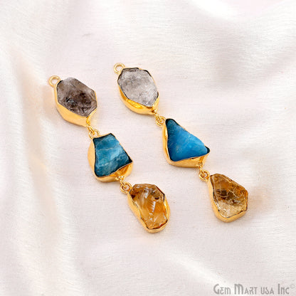 Rough Gemstone Bezel Setting 59x10mm Gold Plated Long Dangle Earring Pair Connectors