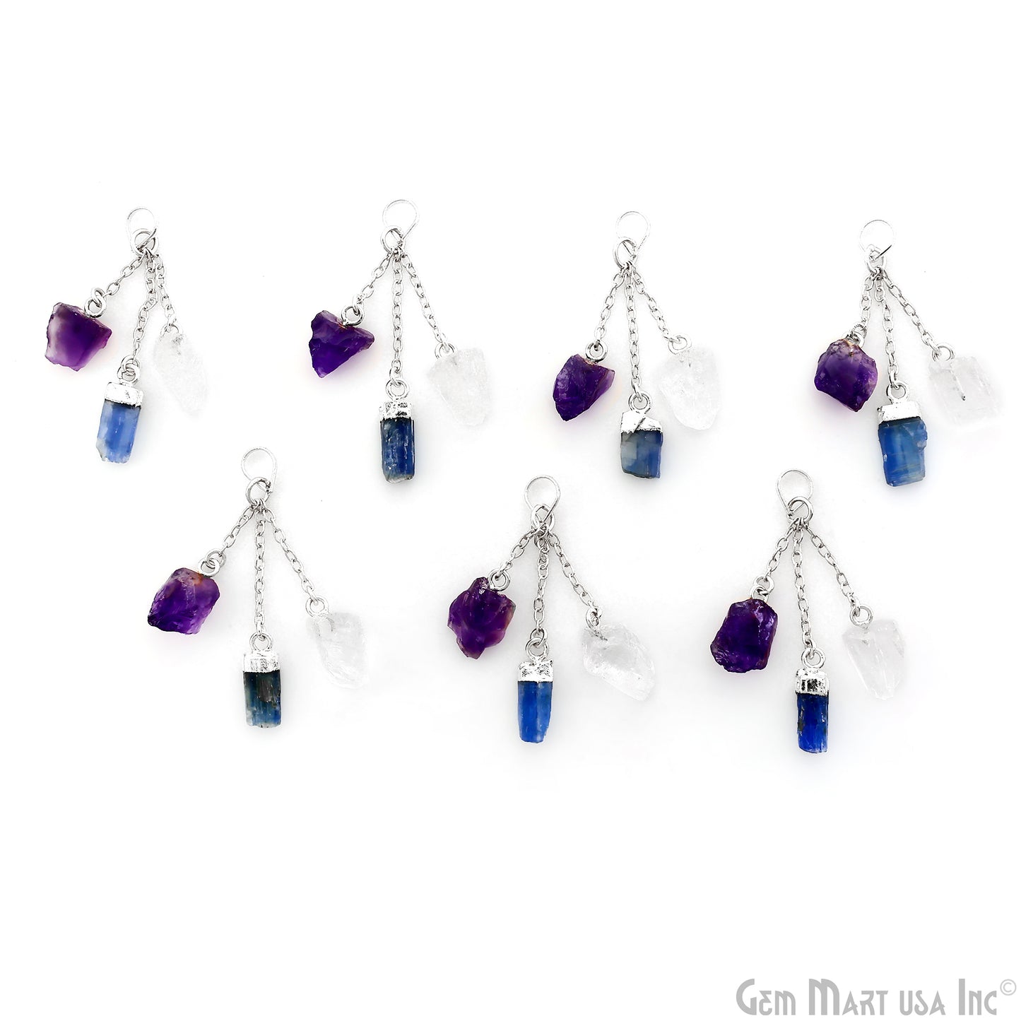 Multi Color Rough Gemstone Pendant 46x10mm Dangle Earring Connector
