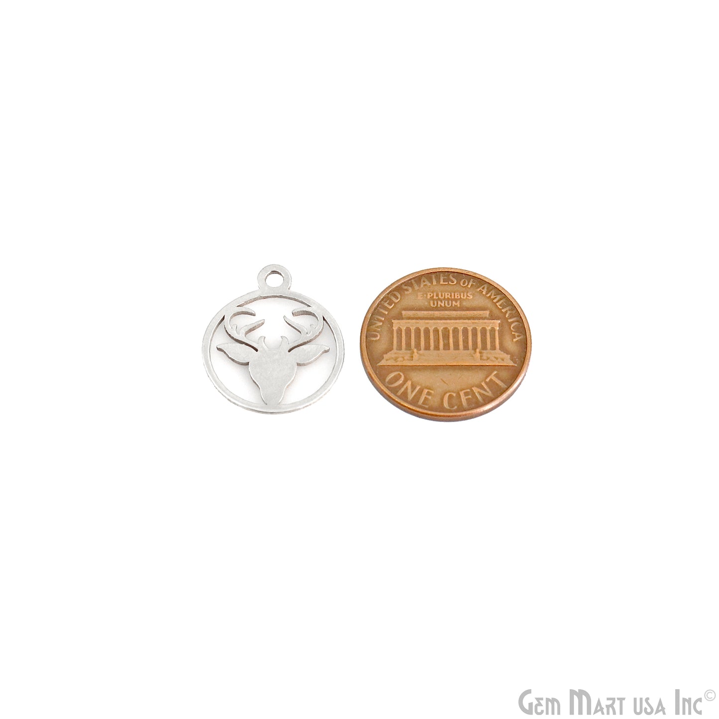 Deer Head In Round Shape Charm Laser Finding Silver Plated Charm For Bracelets & Pendants