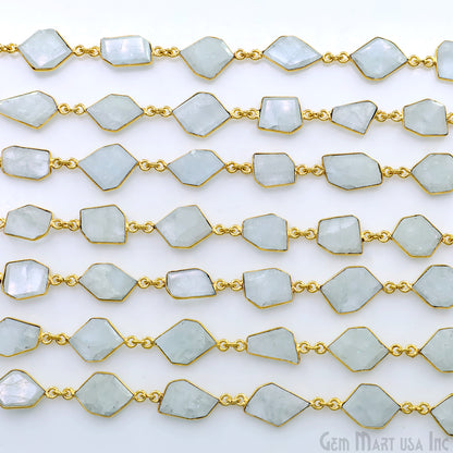 Aquamarine 10mm Faceted Free Form Gold Plated Bezel Connector Link Chain
