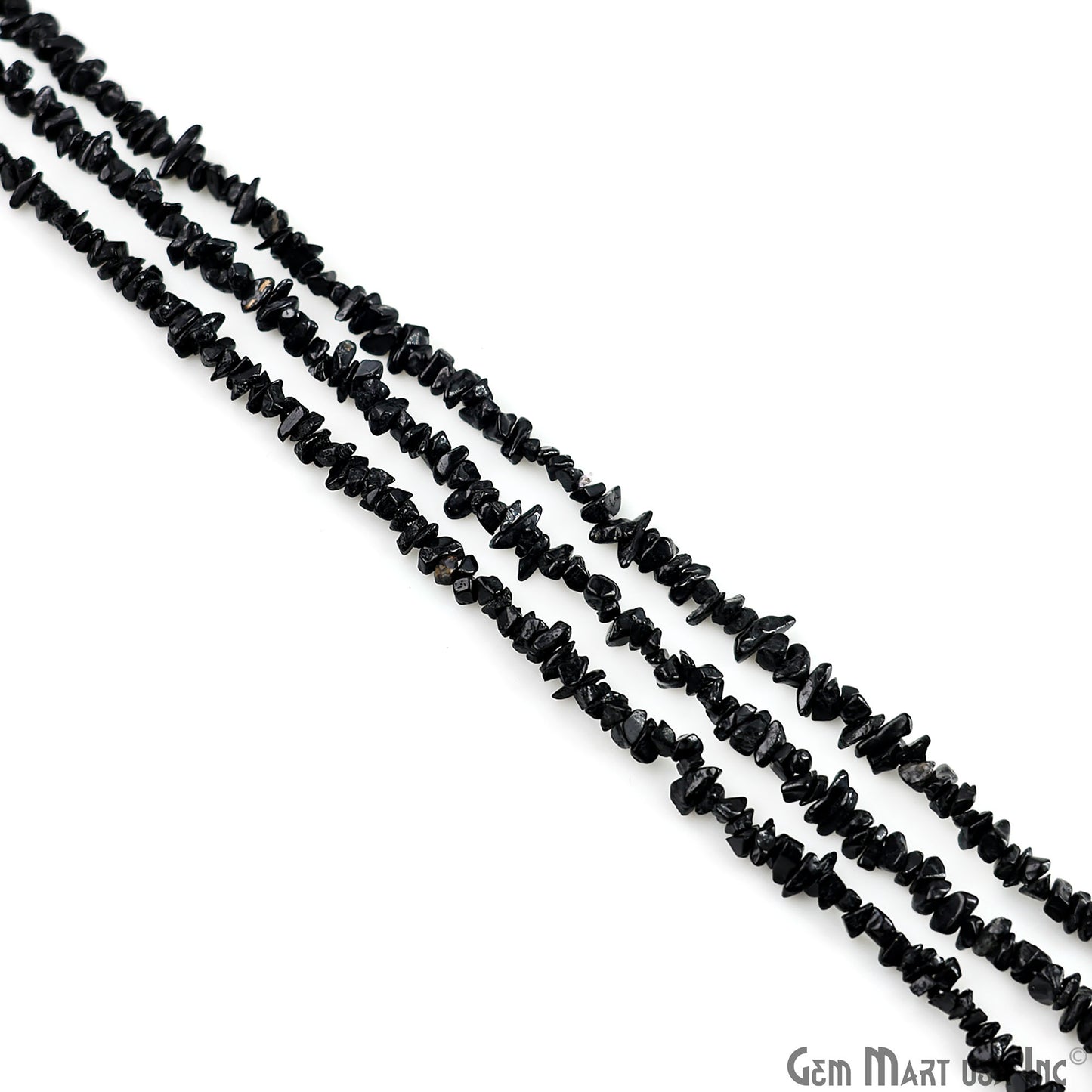 Black Tourmaline Chip Beads, 34 Inch, Natural Chip Strands, Drilled Strung Nugget Beads, 3-7mm, Polished, GemmartUSA (CHKT-70001)