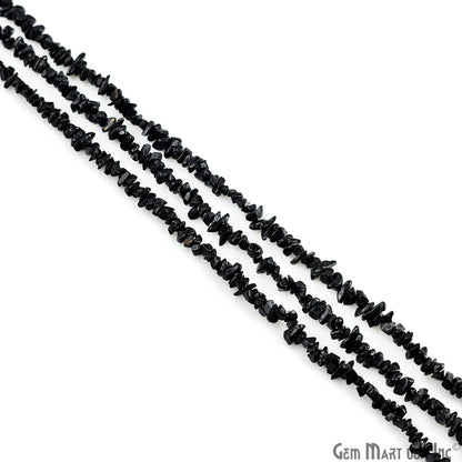 Black Tourmaline Chip Beads, 34 Inch, Natural Chip Strands, Drilled Strung Nugget Beads, 3-7mm, Polished, GemmartUSA (CHKT-70001)