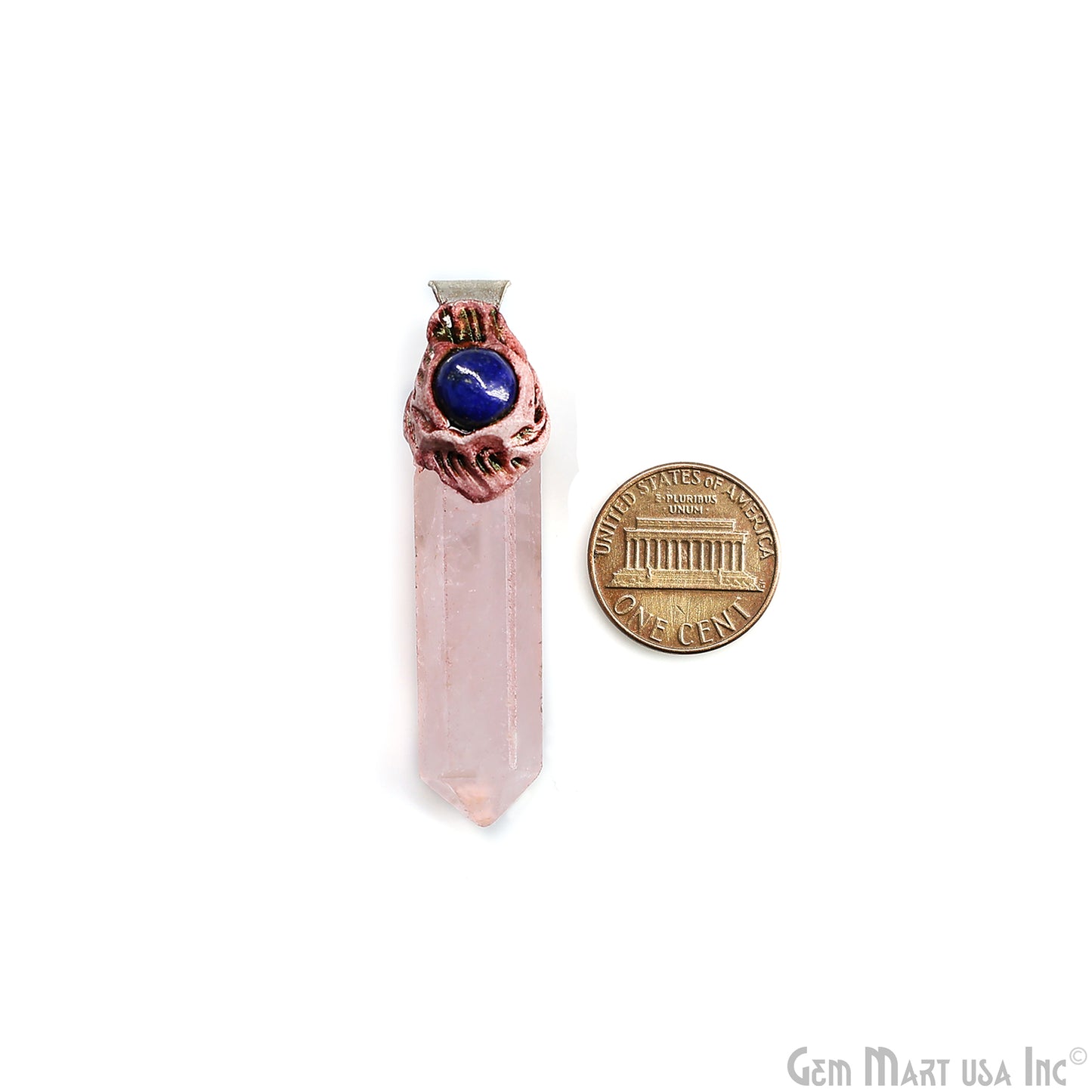 Rose Quartz with Lapis Polymer Clay Crystal Pendant, Silver Dowsing Single Bail Pendant, Halloween Healing Gift