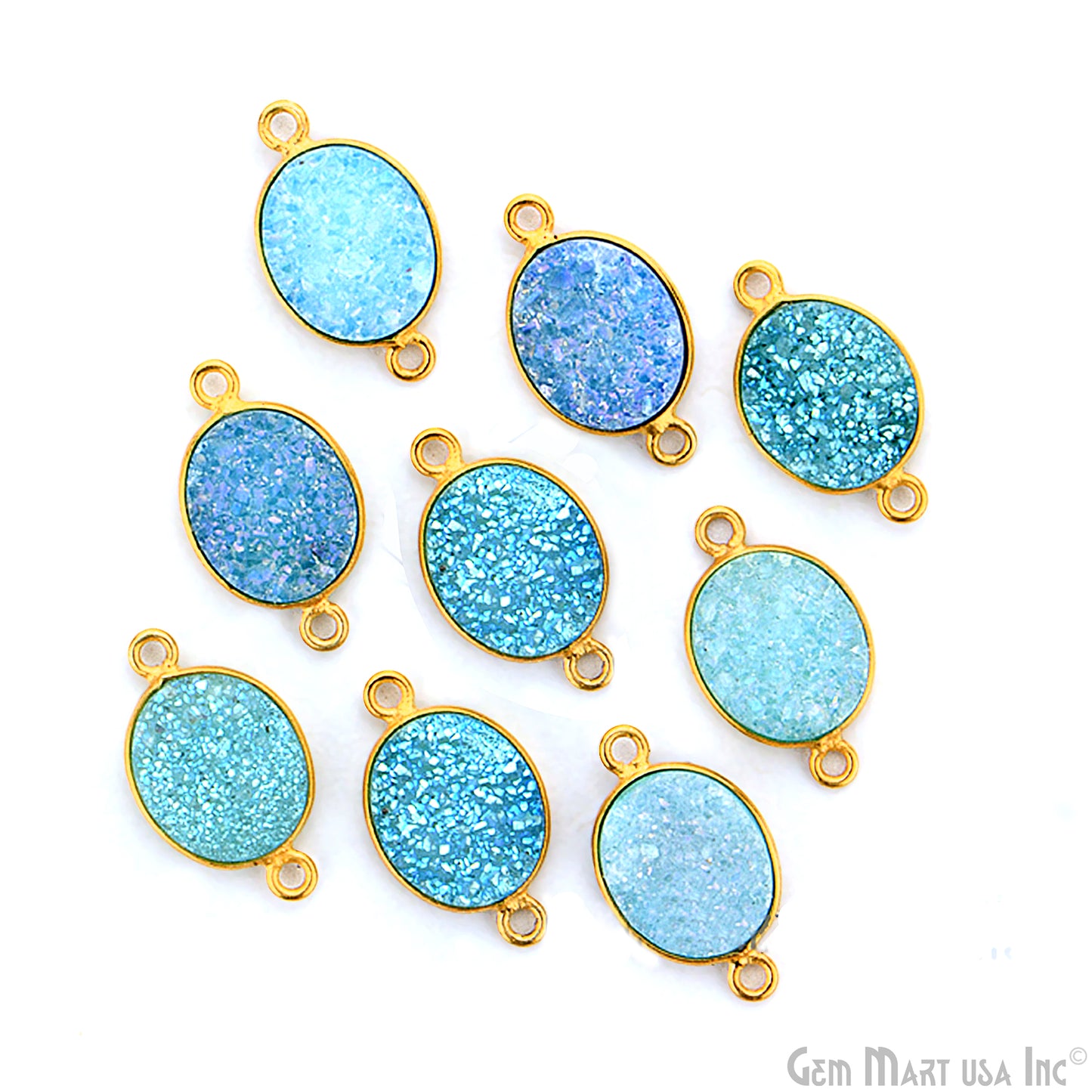 Titanium Druzy 10x12mm Oval Double Bail Gold Bezel Gemstone Connector