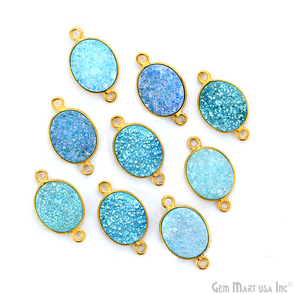 Titanium Druzy 10x12mm Oval Double Bail Gold Bezel Gemstone Connector