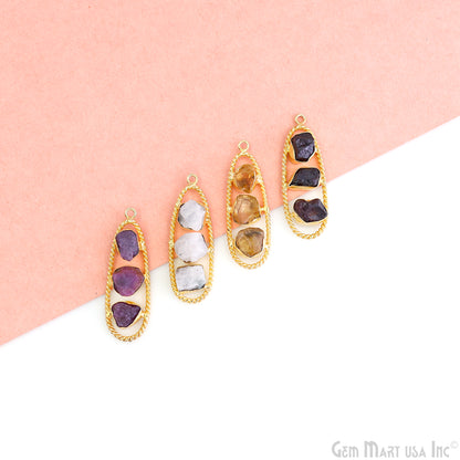 Rainbow Moonstone Rough Gemstone Free Form Oval Gold Plated Twisted Bezel setting 44x16mm DIY Earring Pendant Connector