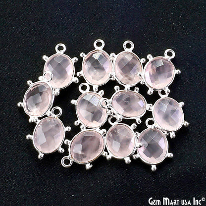 Oval 15x11mm Design Bezel Silver Plated Single Bail Gemstone Connector