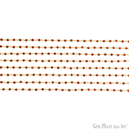 Hessonite 3-3.5mm Beads Gold Wire Wrapped Rosary Chain