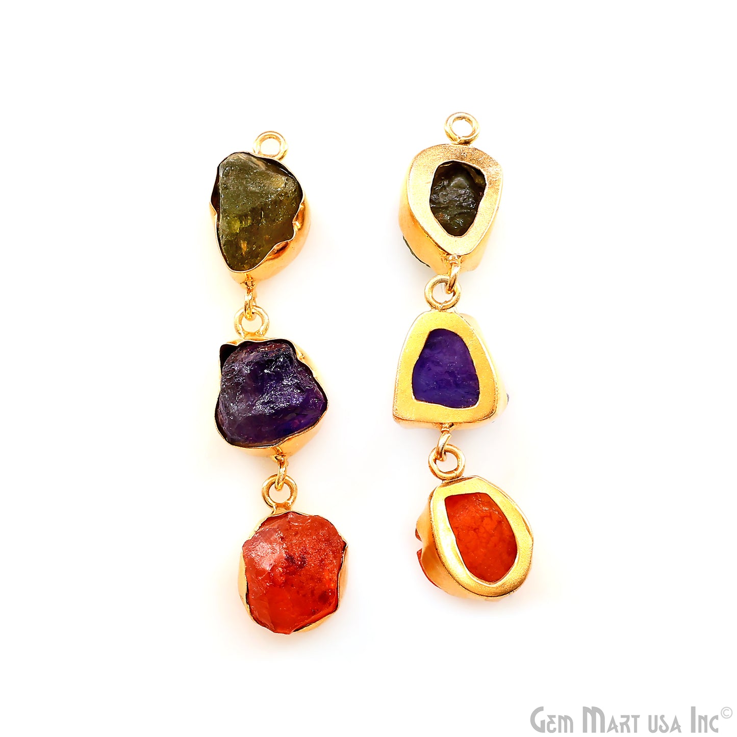 Rough Gemstone Bezel Setting 51x9mm Gold Plated Long Dangle Earring Pair Connectors