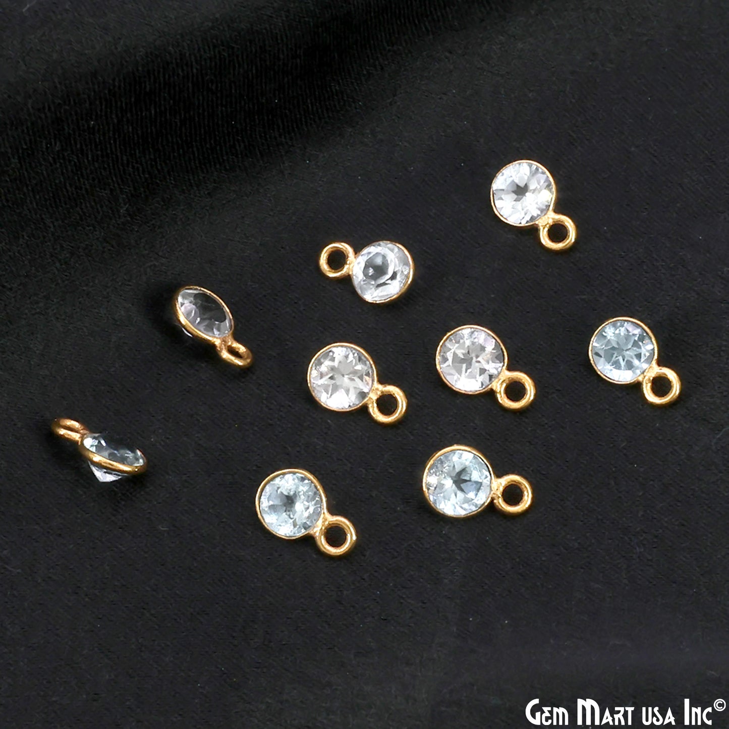 Blue Topaz 5mm Round Brilliant Cut Gold Plated Bezel Single Bail Connector