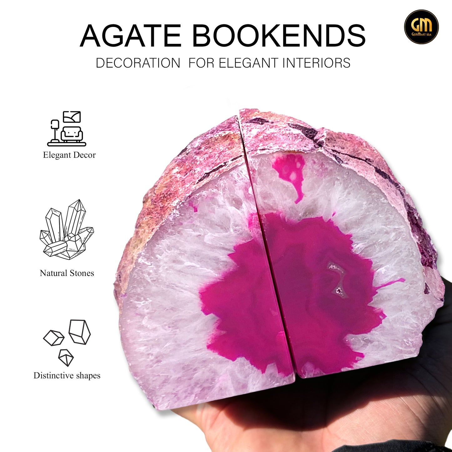 Pink Agate Bookend Pair, Natural Geode Bookend, Healing Crystal Bookend Set, Home Decor. *Ships Free