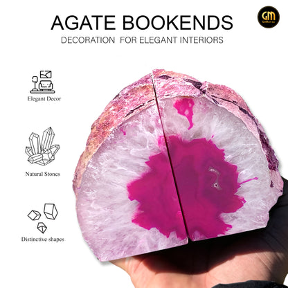 Pink Agate Bookend Pair, Natural Geode Bookend, Healing Crystal Bookend Set, Home Decor. *Ships Free