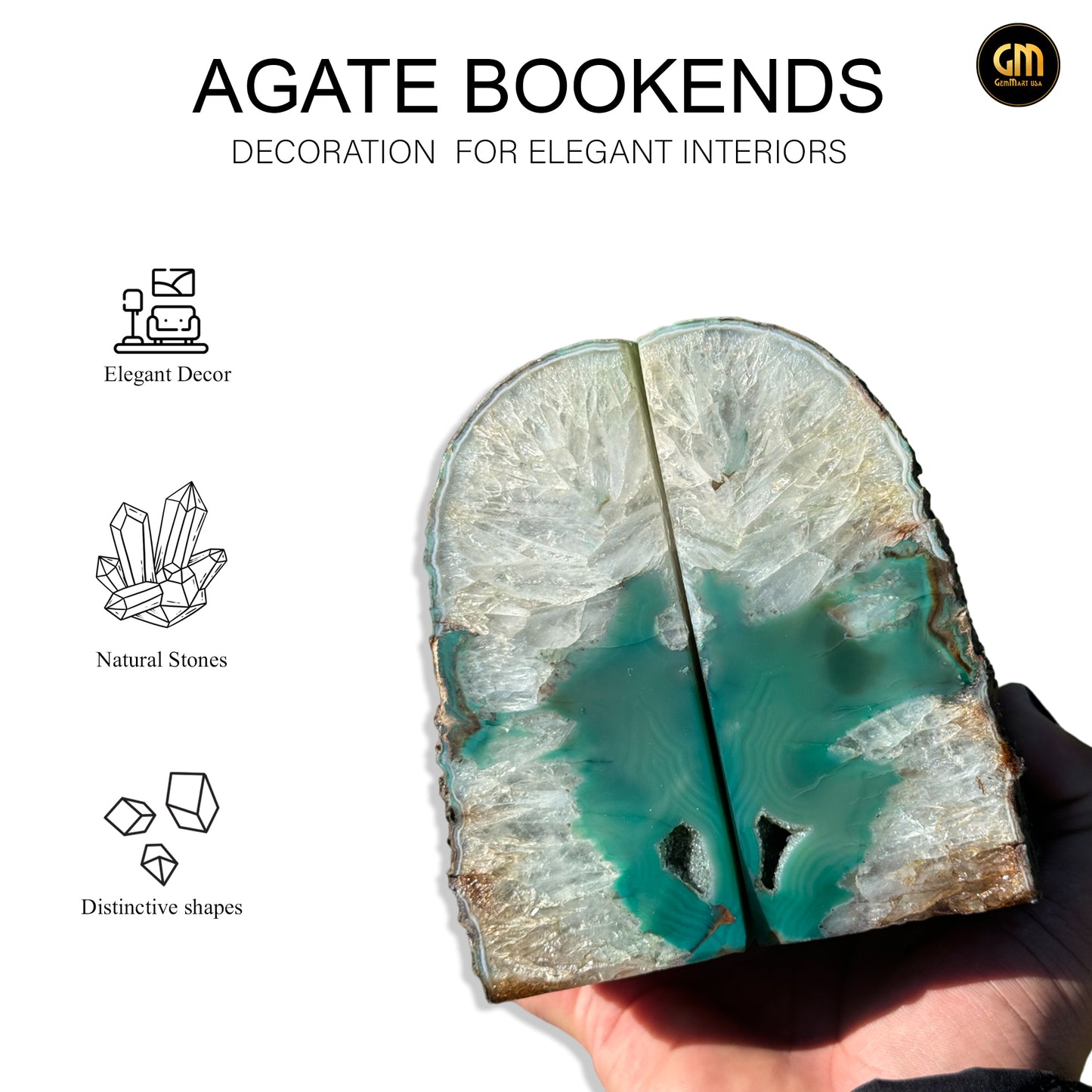 Green Agate Bookend Pair, Natural Geode Bookend, Unique Crystal Bookend Set, Home Decor, Free Shipping