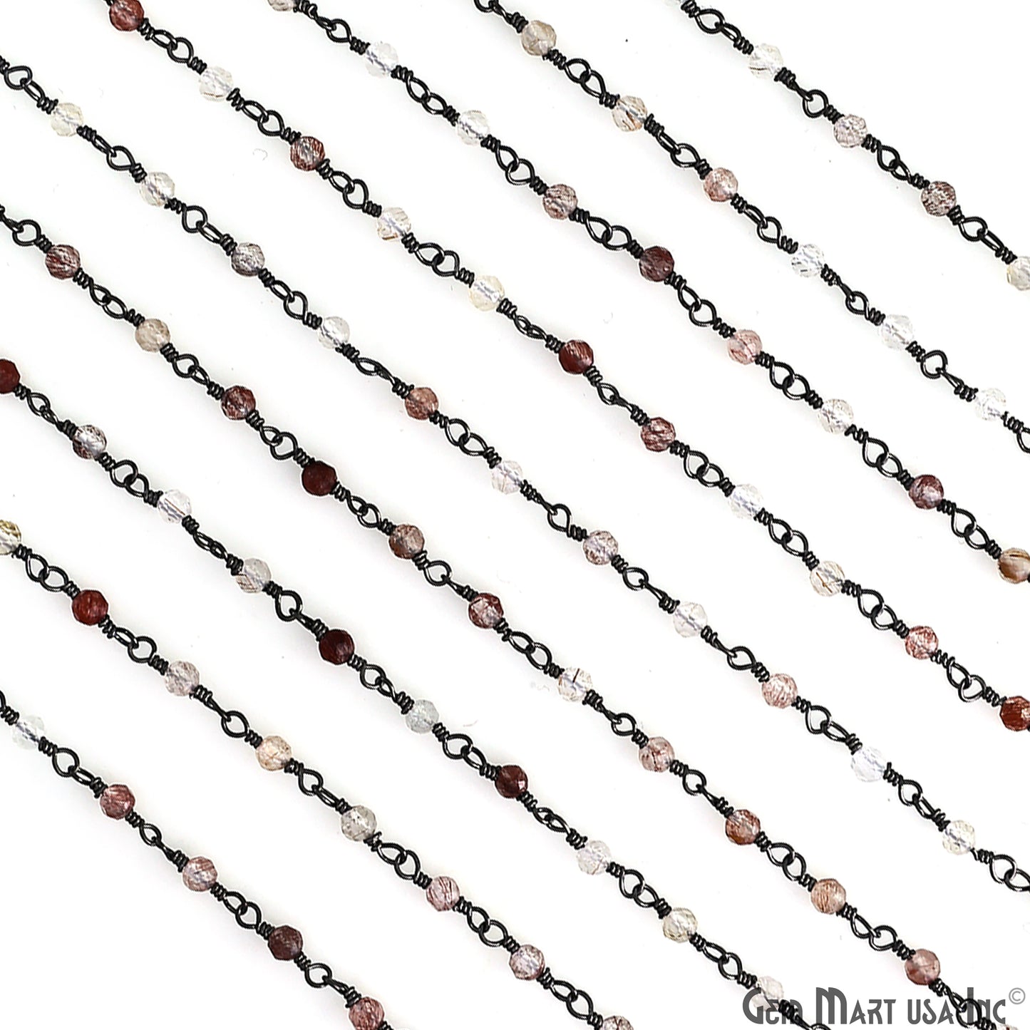 Copper Rutile Faceted 2.5-3mm Oxidized Beaded Wire Wrapped Rosary Chain