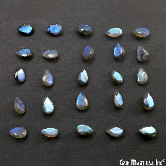Labradorite Wholesale Gemstones, 100% Natural Semi-Precious Gems, Blue Flash Faceted Loose Gems, 8x12mm, Pears, 4PC Lot