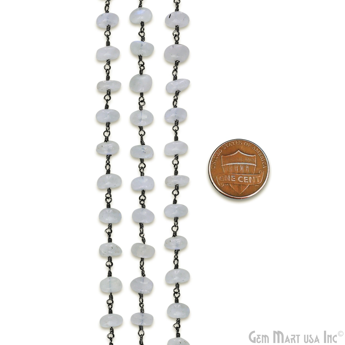 Rainbow Moonstone 7-8mm Oxidized Cabochon Beads Rosary Chain