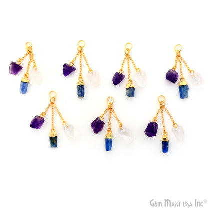 Multi Color Rough Gemstone Pendant 46x10mm Dangle Earring Connector
