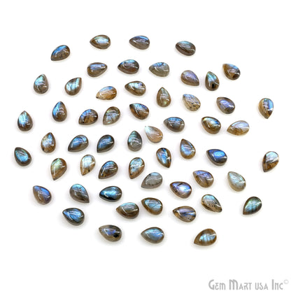 Labradorite Wholesale Gemstones, 100% Natural Semi-Precious Gems, Blue Flash Cabochon Loose Gems, 8x5mm And 9x6mm, Pears, 5PC Lot