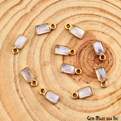 Rainbow Moonstone Cabochon 6x4mm Rectangle Gold Plated Bezel Connector