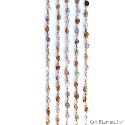 Sunstone Free Form Beads 4-5mm Gold Wire Wrapped Rosary Chain