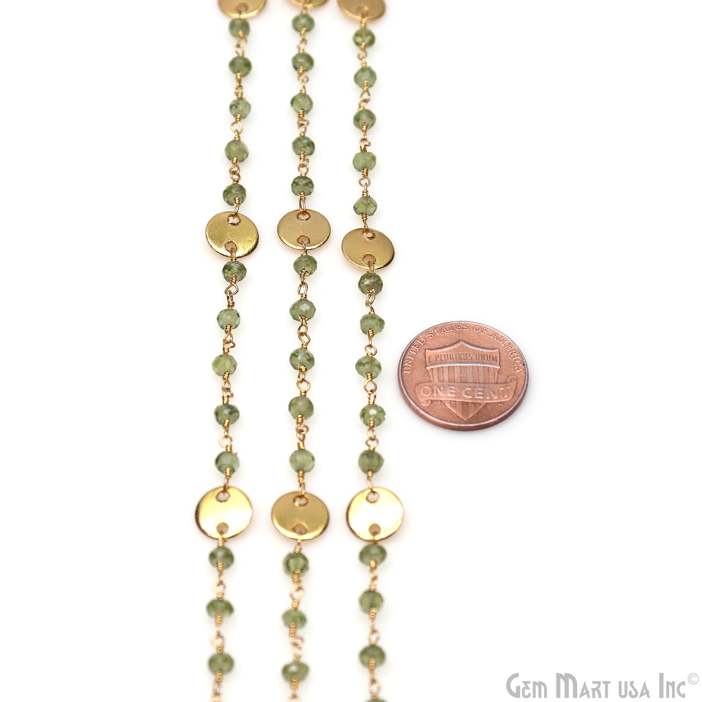 Peridot Faceted Round Beads & Finding Gold Plated Finding Rosary Chain