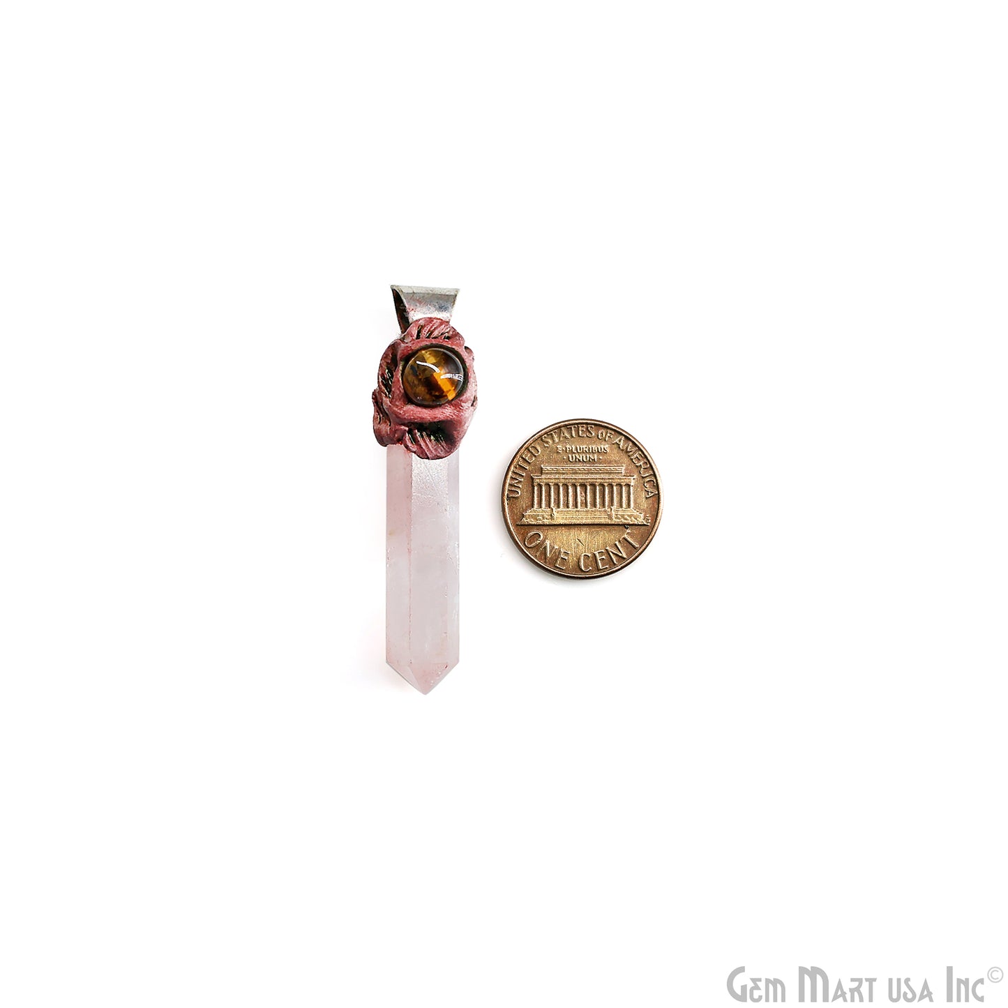 Rose Quartz with Tiger Eye Polymer Clay Crystal Pendant, Silver Dowsing Single Bail Pendant