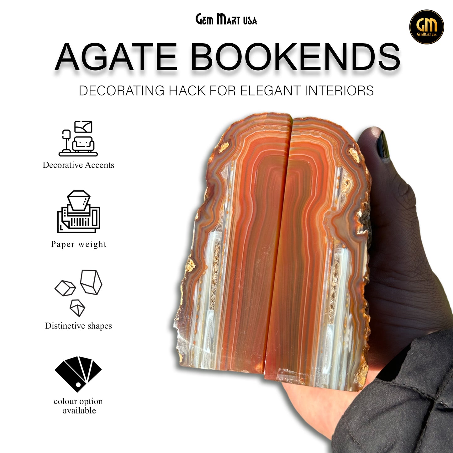 Red Agate Bookend Pair, Natural Geode Bookend, Unique Crystal Bookend Set, Home Decor, Free Shipping