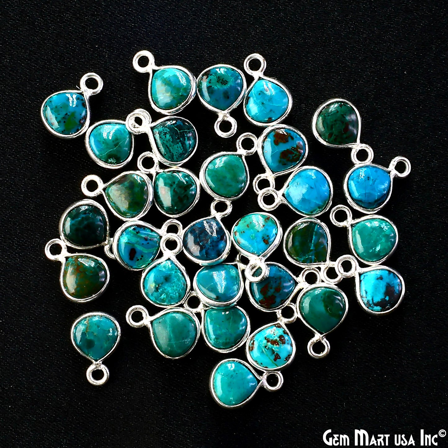 Chrysocolla Heart 6mm Silver Plated Single Bail Bezel Gemstone Connector